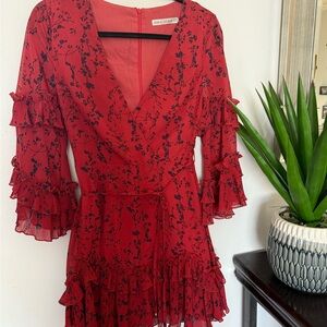 For Love And Lemons Red Floral Long Sleeve Dress SELFIE LESLIE